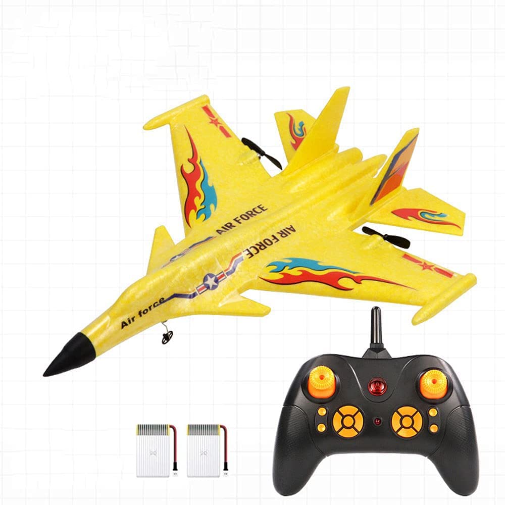 2.4G Glider RC Drone Fixed Wing Airplane Hand Throwing Foam Electric Remote Control Outdoor RC Plane EPP Foam RC Plane Toys for Boys (Yellow)