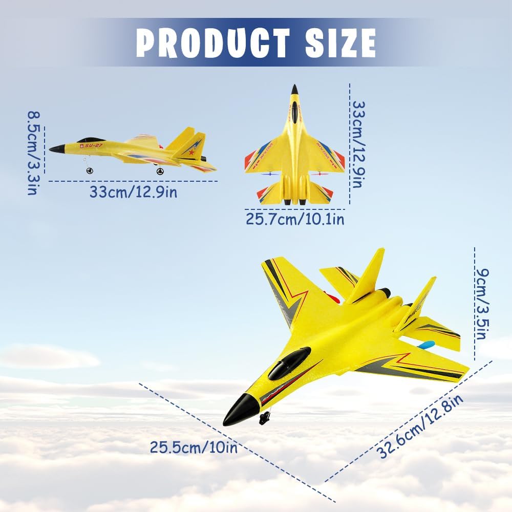 2.4G Glider RC Drone Fixed Wing Airplane Hand Throwing Foam Electric Remote Control Outdoor RC Plane EPP Foam RC Plane Toys for Boys (Yellow)