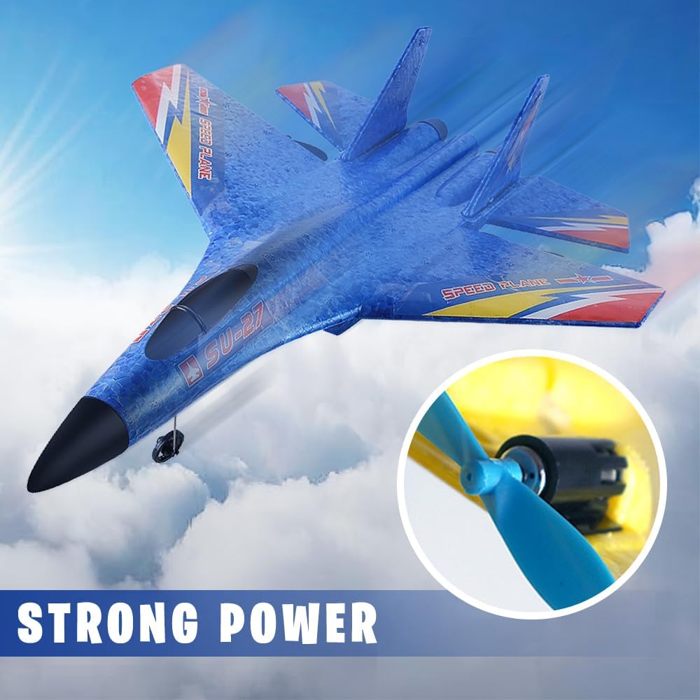 Remote Control Airplane Toy for Kids, Gravity Glider Foam RC Fighter Plane Jet, 2.4 GHZ Remote Control Air Planes Fighter Plane Glider Airplane (Blue)