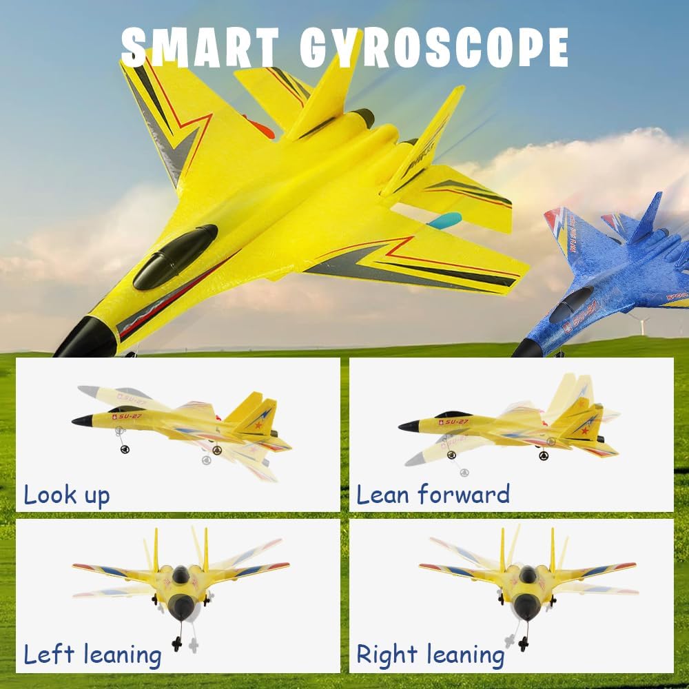 2.4G Glider RC Drone Fixed Wing Airplane Hand Throwing Foam Electric Remote Control Outdoor RC Plane EPP Foam RC Plane Toys for Boys (Yellow)