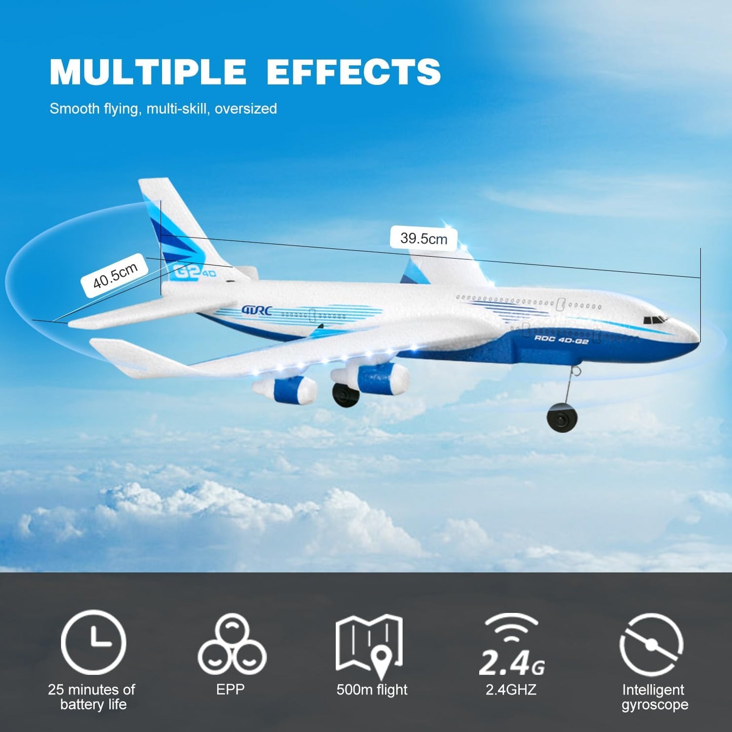 4DRC RC Plane, G2 Remote Control Jet Airplane with One Key Aerobatic,LED Light,4-Axis Fighter Jet,2.4Ghz Plane