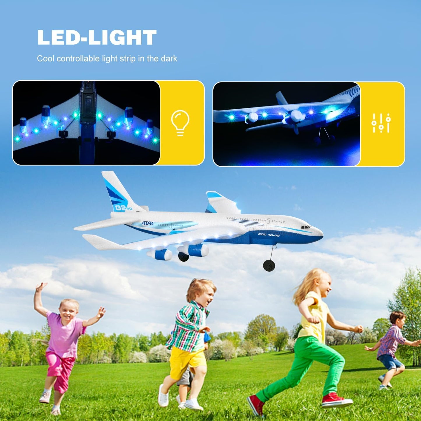 4DRC RC Plane, G2 Remote Control Jet Airplane with One Key Aerobatic,LED Light,4-Axis Fighter Jet,2.4Ghz Plane