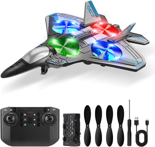 Drones for Kids Form RC Plane, Jet Fighter Stunt RC Airplane, Remote Control Airplane RC Fighter Jet Toy with Light and 360° Spin Remote,  RC Planes